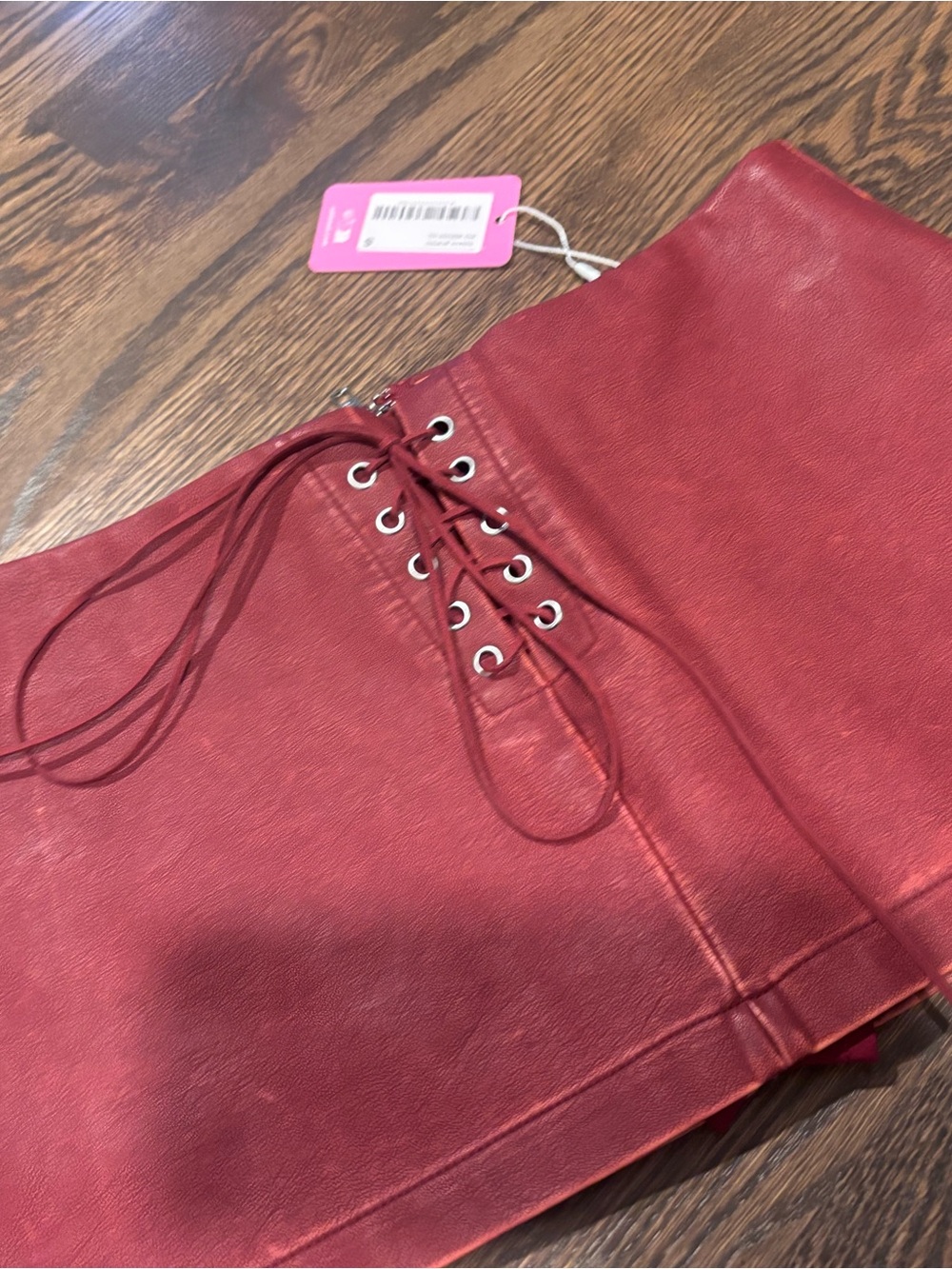 Red Lace-Up Faux Leather Corset skirt